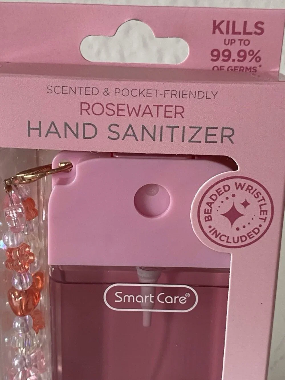 Smart Care Scented Hand Sanitizer Spray 1.35 Oz Rose Water W/ Beaded Wristlet